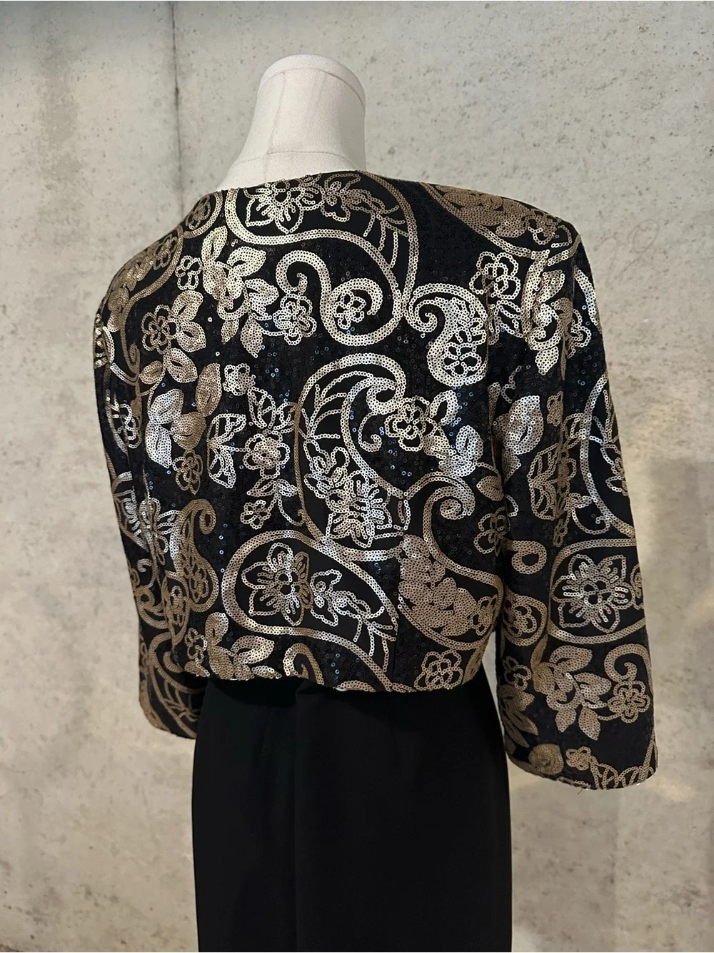 Alex Evenings Black & Gold Sequin Evening Jacket Cocktail Glam Size 14W - Picture 6 of 7